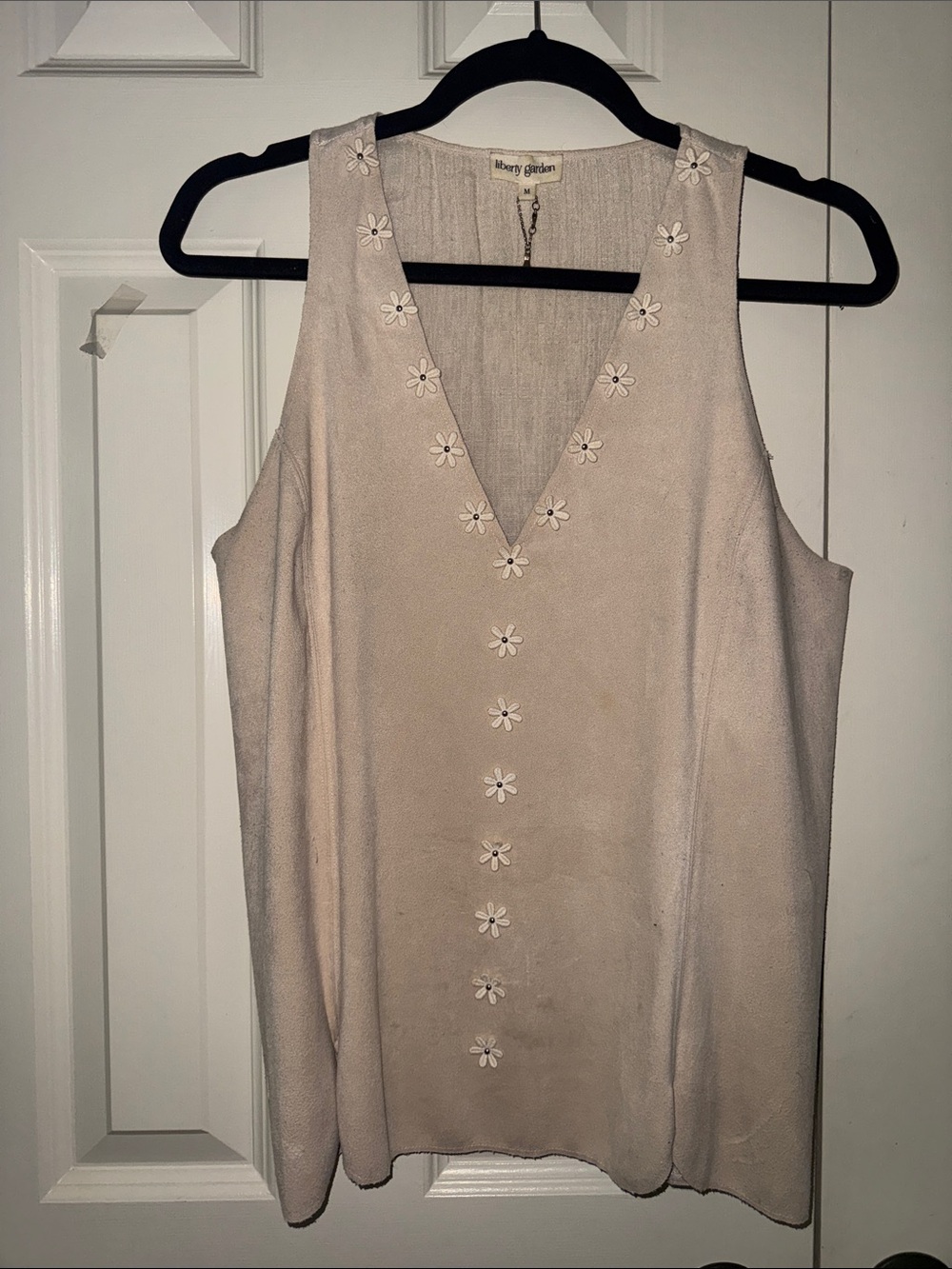 Floral Embellished Sleeveless V-Neck Dress in Light Beige